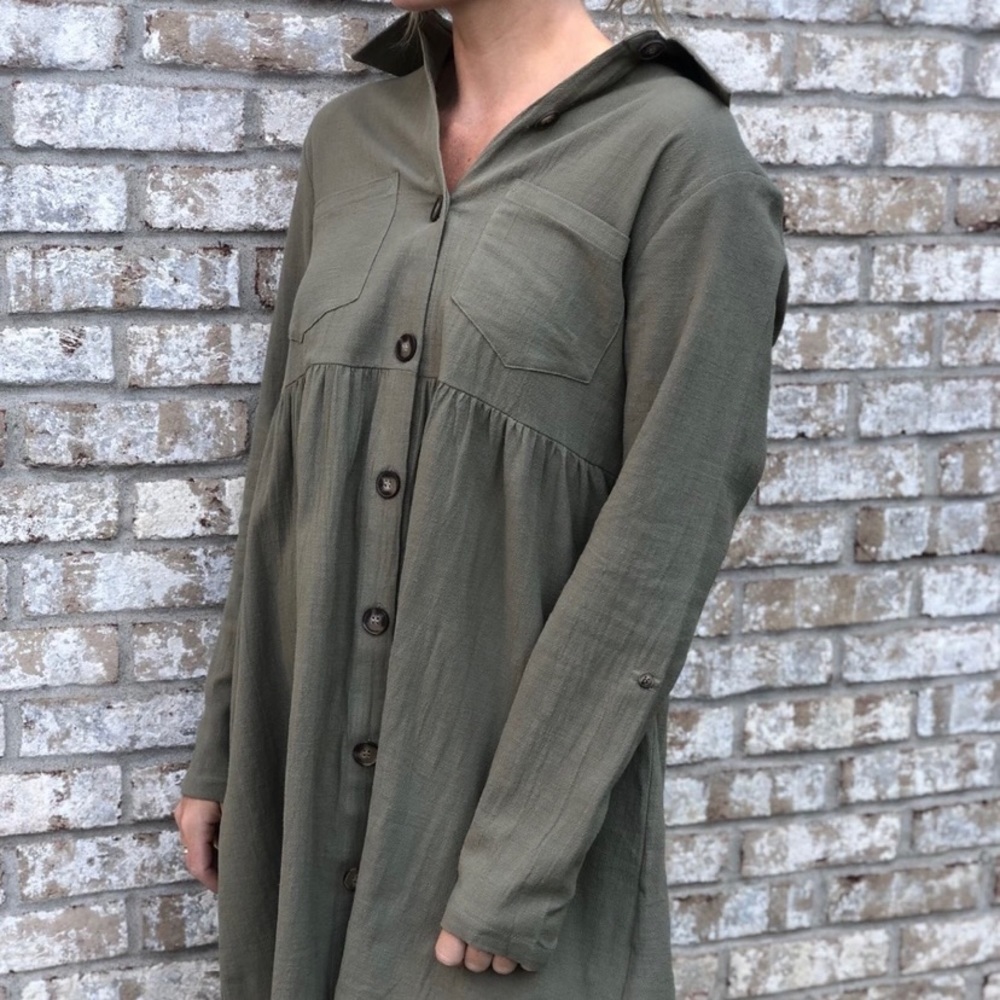 Olive Midi Long Sleeve Dress
